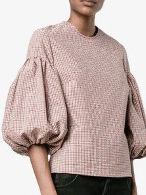 Rosie Assoulin Checked Puff-Sleeve Women's Top